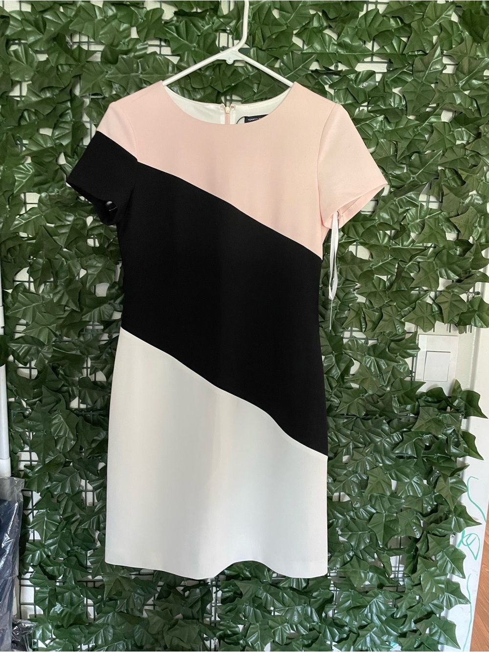 Tommy Hilfiger Pink, Black & White Diagonal Colorblock Shift Dress